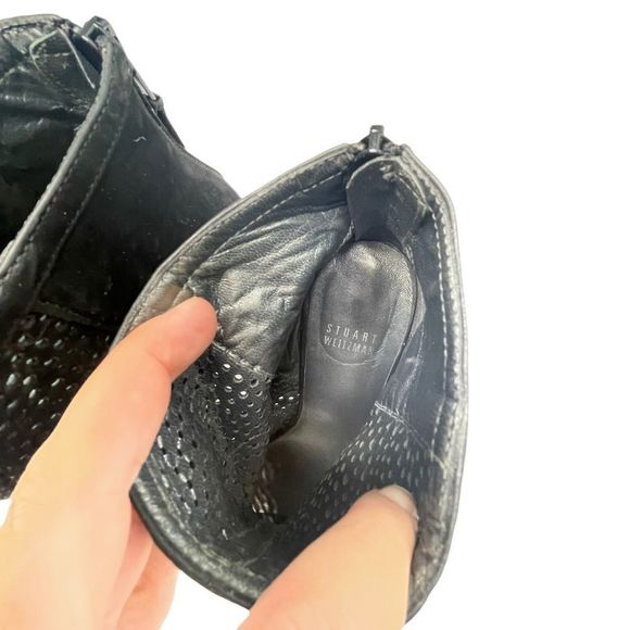 Stuart Weitzman black peep toe booties mesh cutout heels - Picture 6 of 7